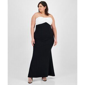 City Studios Womens Bow Back Sleeveless Gown Ivory Black Size 22W Defected